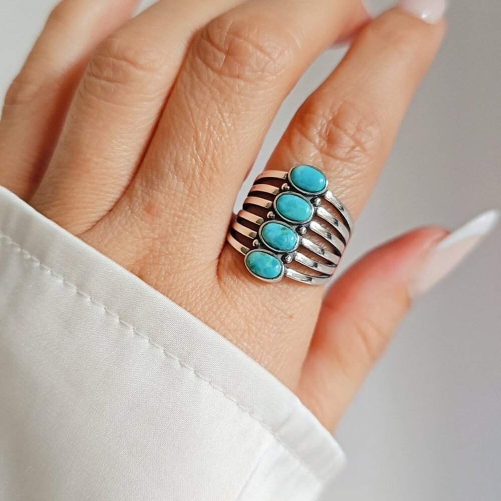 Tribal Turquoise Ring, Sterling Silver Women Ring, Turquoise Ring, Bohemian Ring